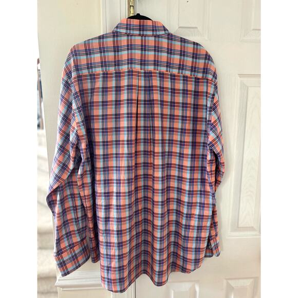 Peter Millar Orange & Blue Plaid Check Button Front Dress Shirt - Picture 2 of 5